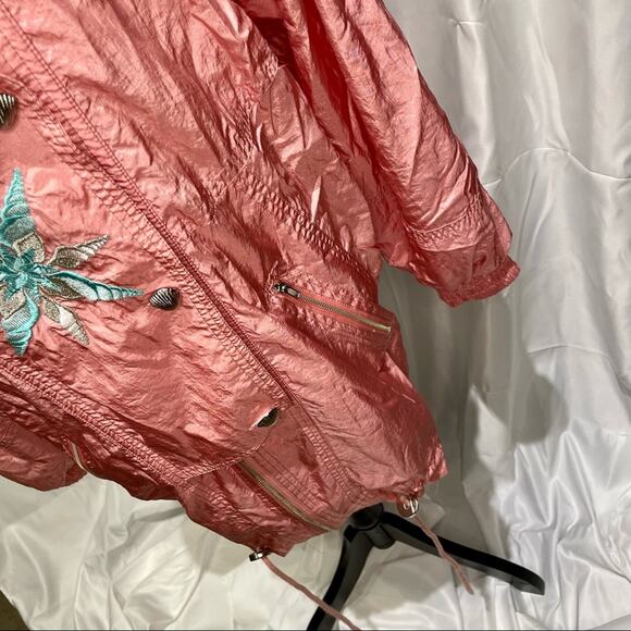 Vintage 80s Pink Seashell Grandma Oversized Windbreaker Sz M Shell Button - Picture 9 of 11